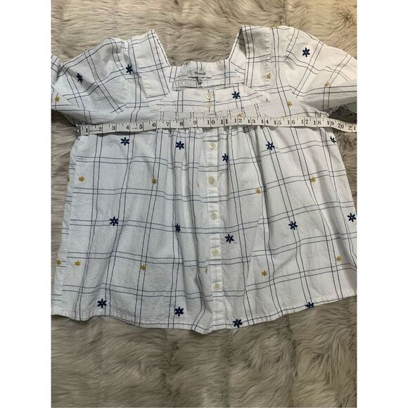 Madewell Loose Top Embroidered Windowpane Square-Neck Button-Down Small - Picture 9 of 9